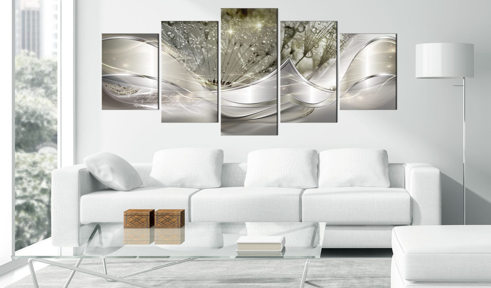 Glezna - Modern Dandelions (5 Parts) Green Wide 225x100 Home Trends