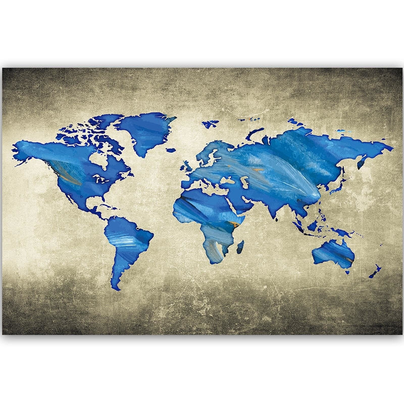 Kanva - Navy Blue Map Of The World  Home Trends DECO