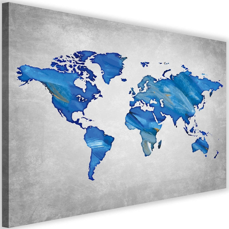 Kanva - Navy Blue Map Of The World On Concrete  Home Trends DECO
