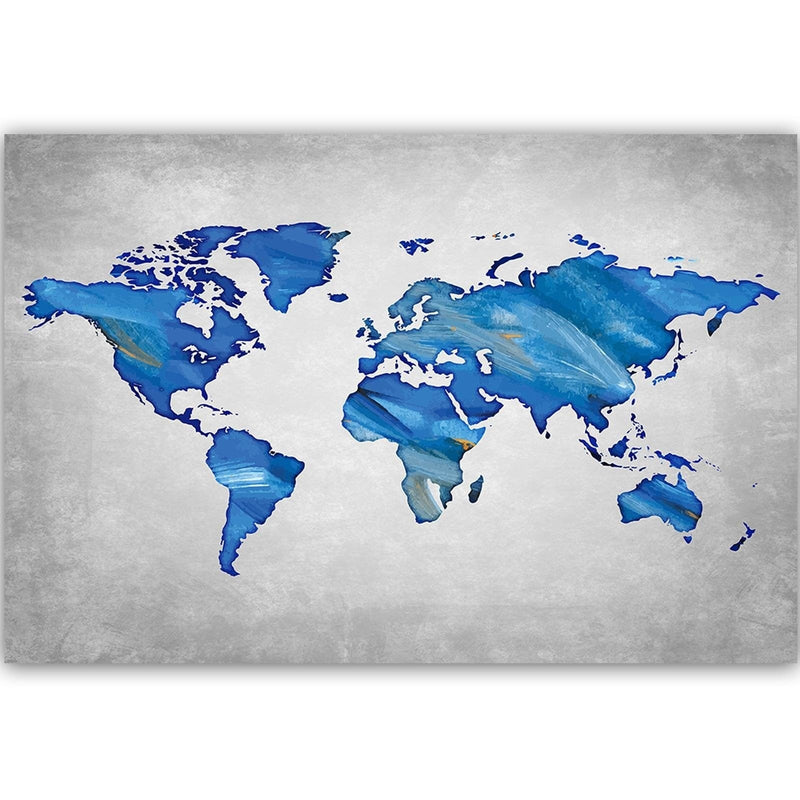 Kanva - Navy Blue Map Of The World On Concrete  Home Trends DECO