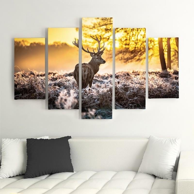 Kanva no 5 daļām - Type A, Deer At Sunset  Home Trends DECO