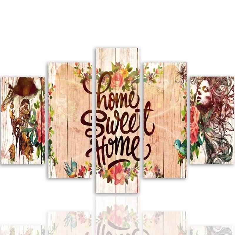 Kanva no 5 daļām - Type A, Inscription Home Sweet Home  Home Trends DECO