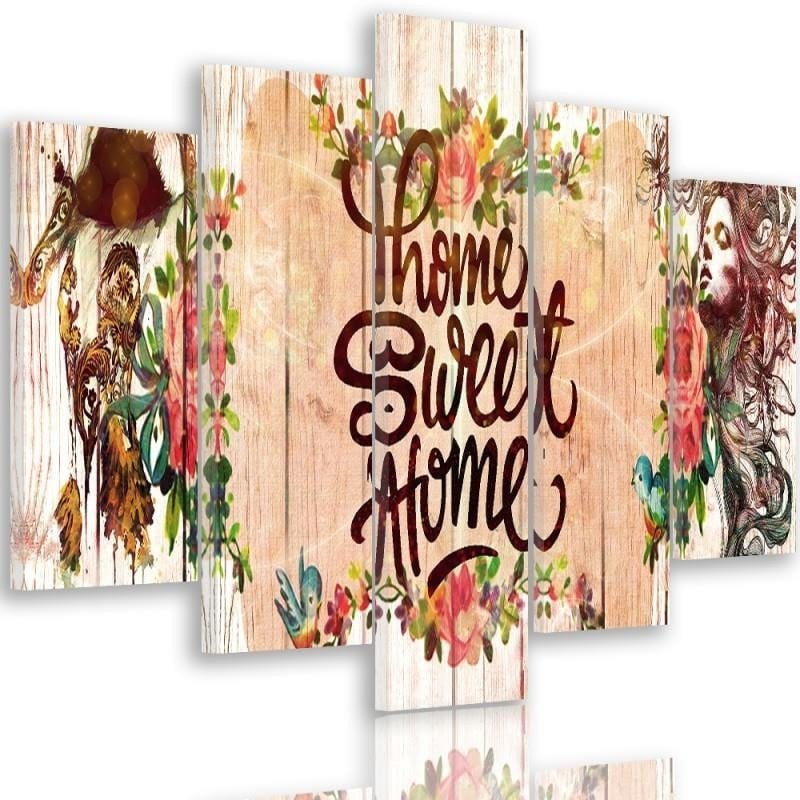 Kanva no 5 daļām - Type A, Inscription Home Sweet Home  Home Trends DECO
