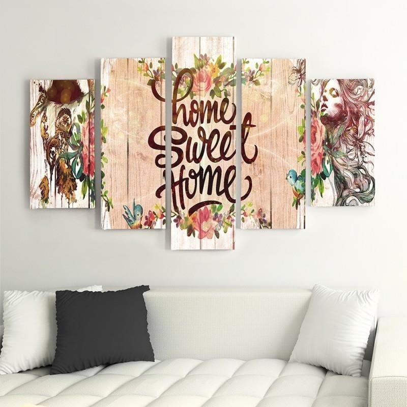 Kanva no 5 daļām - Type A, Inscription Home Sweet Home  Home Trends DECO