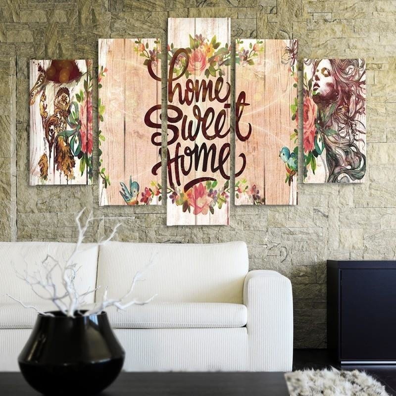 Kanva no 5 daļām - Type A, Inscription Home Sweet Home  Home Trends DECO