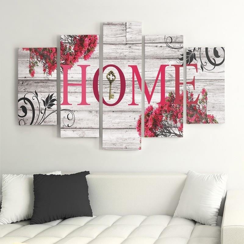 Kanva no 5 daļām - Type A, Inscription Home With Flowers 2  Home Trends DECO