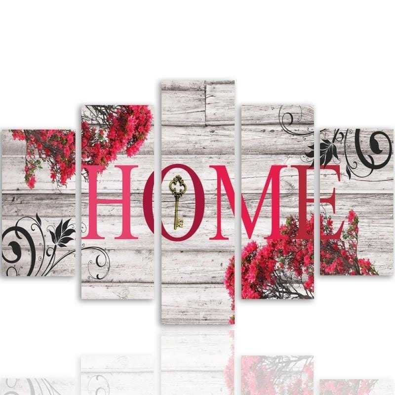 Kanva no 5 daļām - Type A, Inscription Home With Flowers 2  Home Trends DECO