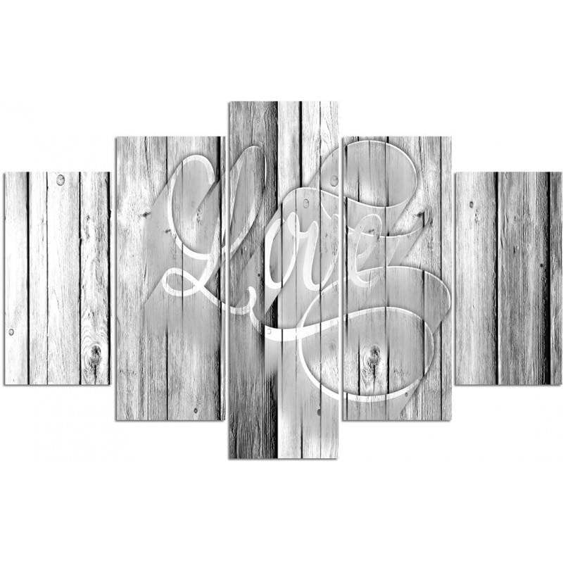Kanva no 5 daļām - Type A, Love Inscription On The Gray Boards  Home Trends DECO