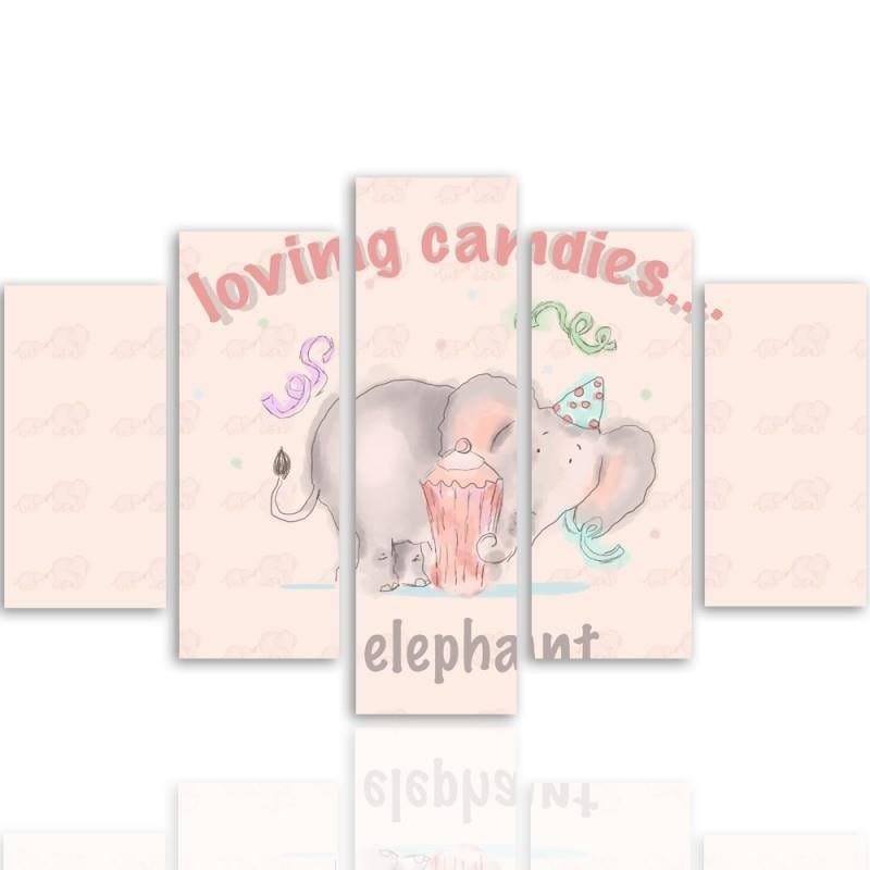 Kanva no 5 daļām - Type A, Loving Candies Elephant  Home Trends DECO