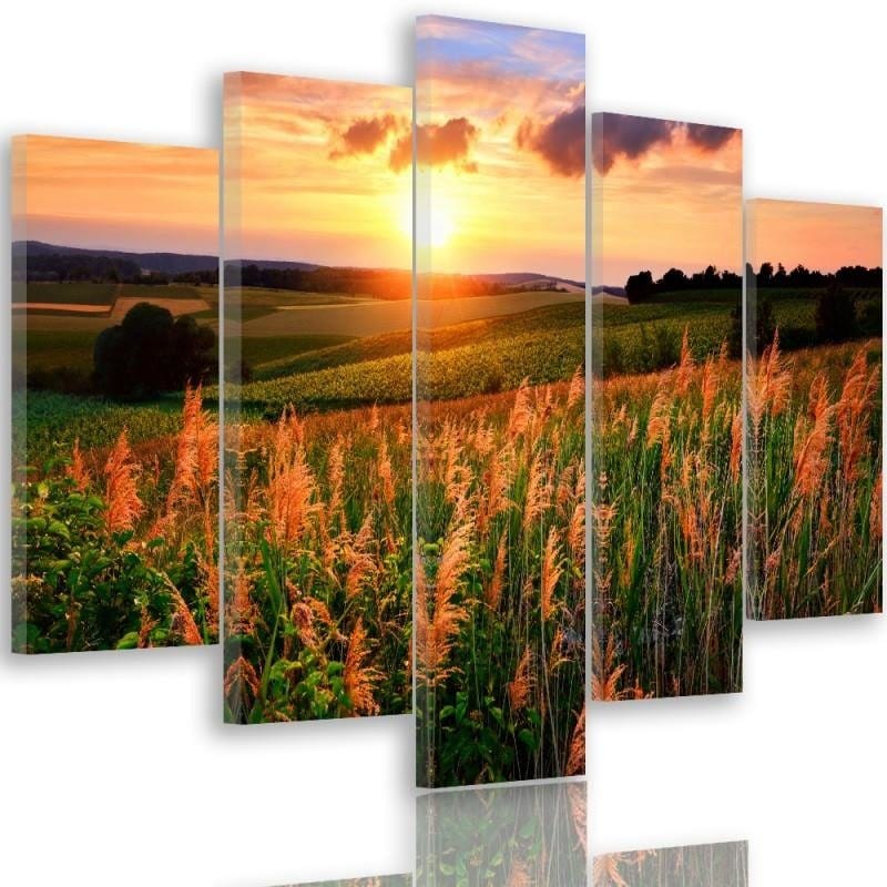 Kanva no 5 daļām - Type A, Sunset Over The Fields  Home Trends DECO