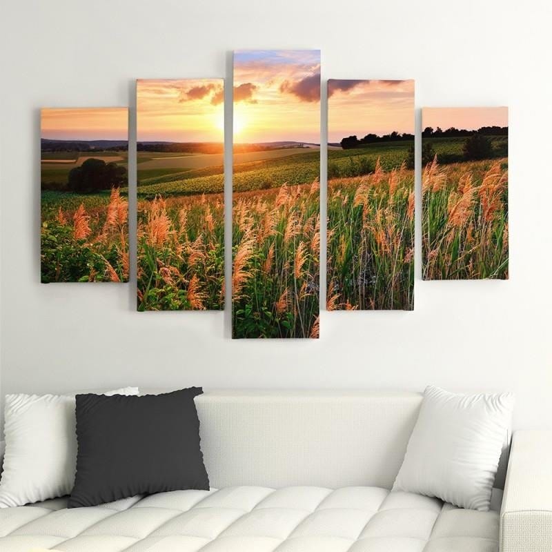 Kanva no 5 daļām - Type A, Sunset Over The Fields  Home Trends DECO