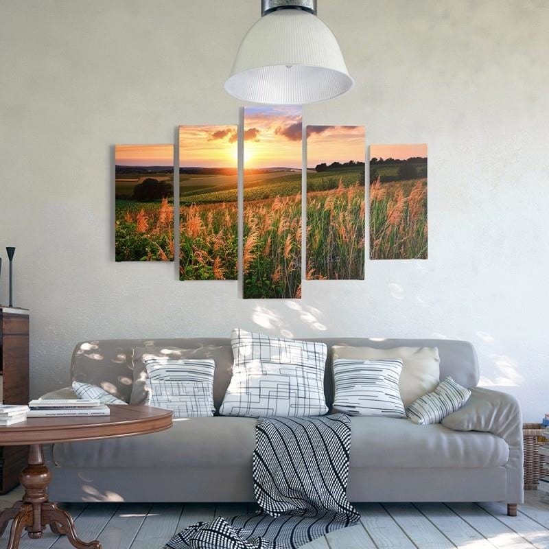 Kanva no 5 daļām - Type A, Sunset Over The Fields  Home Trends DECO