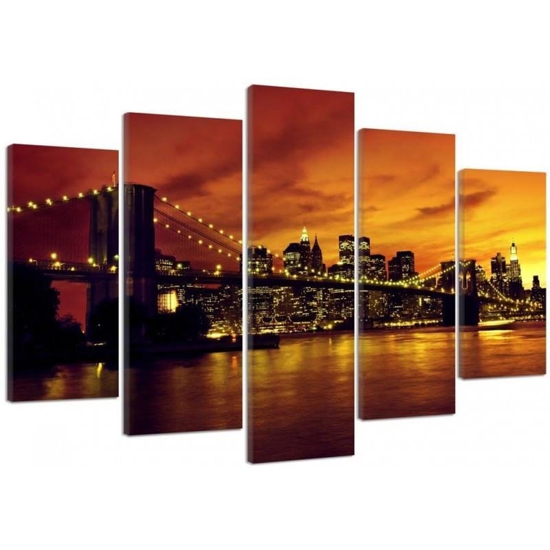 Kanva no 5 daļām - Type A, The Brooklyn Bridge And Manhattan At Sunset  Home Trends DECO
