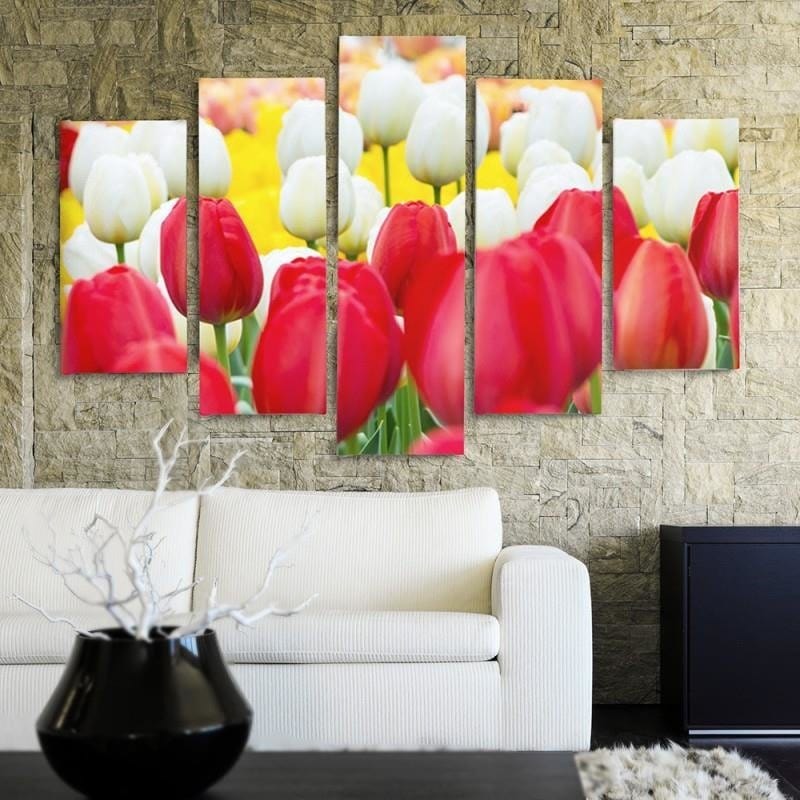 Kanva no 5 daļām - Type A, White And Red Tulips  Home Trends DECO
