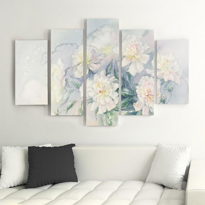 Kanva no 5 daļām - Type A, White Flowers In A Pot  Home Trends DECO