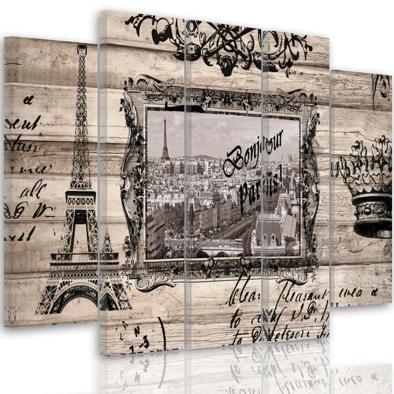 Kanva no 5 daļām - Type B, Bonjour Paris  Home Trends DECO
