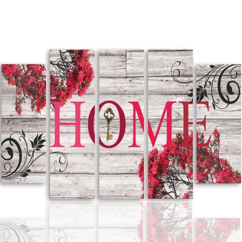 Kanva no 5 daļām - Type B, Inscription Home With Flowers 2  Home Trends DECO