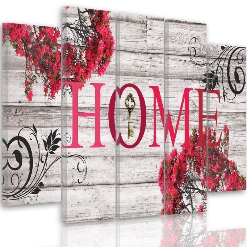 Kanva no 5 daļām - Type B, Inscription Home With Flowers 2  Home Trends DECO