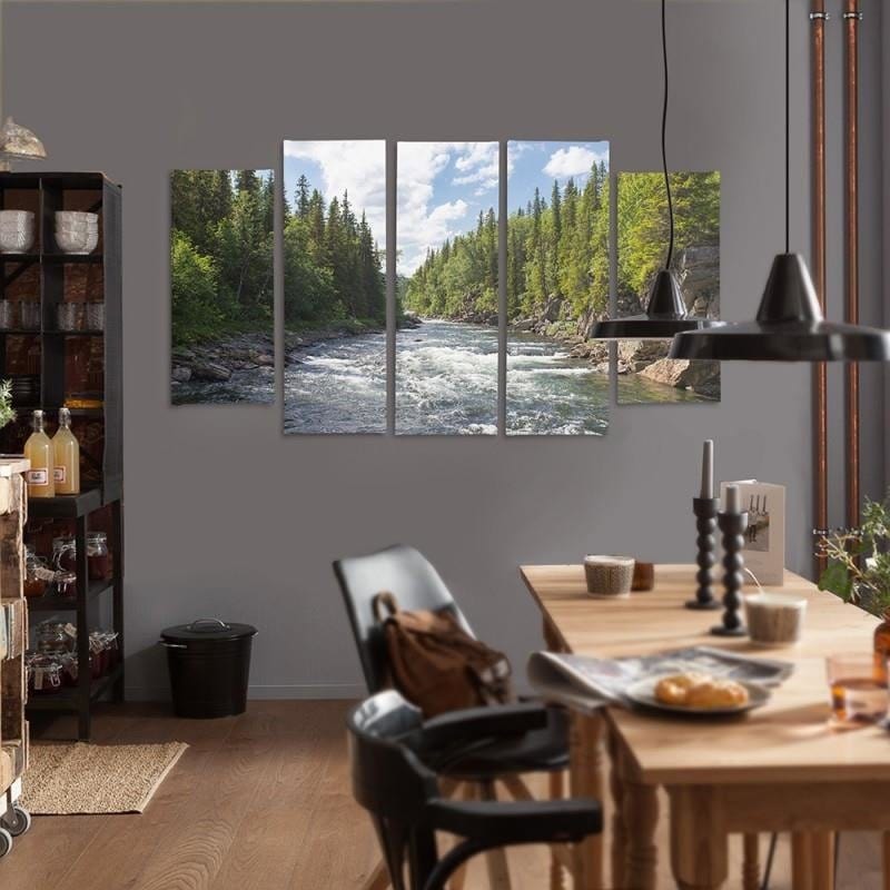 Kanva no 5 daļām - Type B, River In Forest  Home Trends DECO