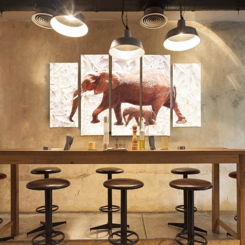 Kanva no 5 daļām - Type B, The Elephant With Her Calf  Home Trends DECO