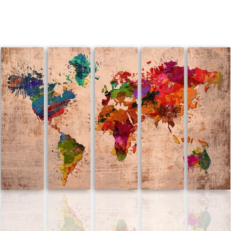 Kanva no 5 daļām - Type C, 4 Colored Map Of The World  Home Trends DECO