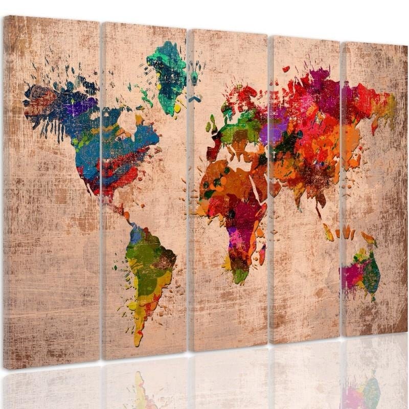 Kanva no 5 daļām - Type C, 4 Colored Map Of The World  Home Trends DECO