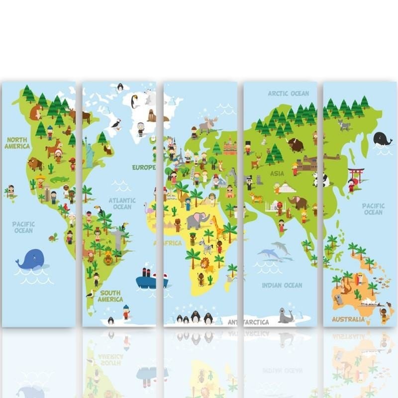 Kanva no 5 daļām - Type C, Illustrated Map Of The World  Home Trends DECO