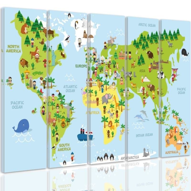 Kanva no 5 daļām - Type C, Illustrated Map Of The World  Home Trends DECO