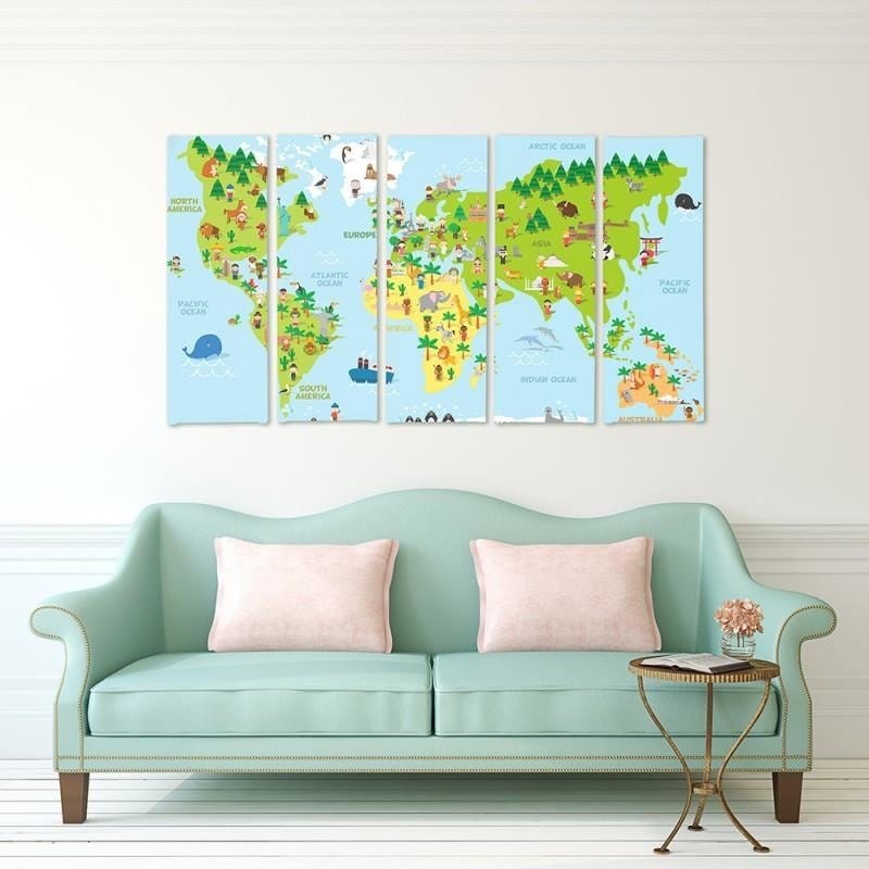 Kanva no 5 daļām - Type C, Illustrated Map Of The World  Home Trends DECO