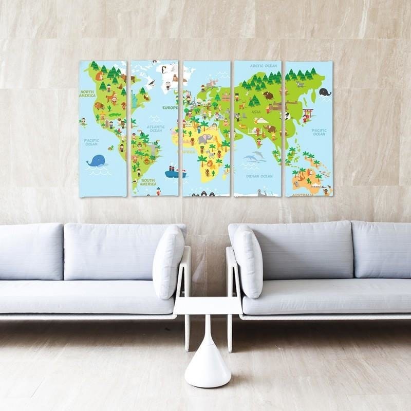Kanva no 5 daļām - Type C, Illustrated Map Of The World  Home Trends DECO