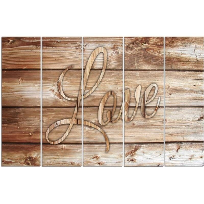 Kanva no 5 daļām - Type C, Inscription Love On Brown Boards  Home Trends DECO