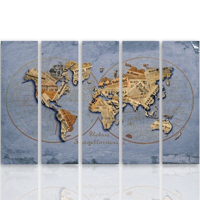 Kanva no 5 daļām - Type C, Newspaper World Map  Home Trends DECO