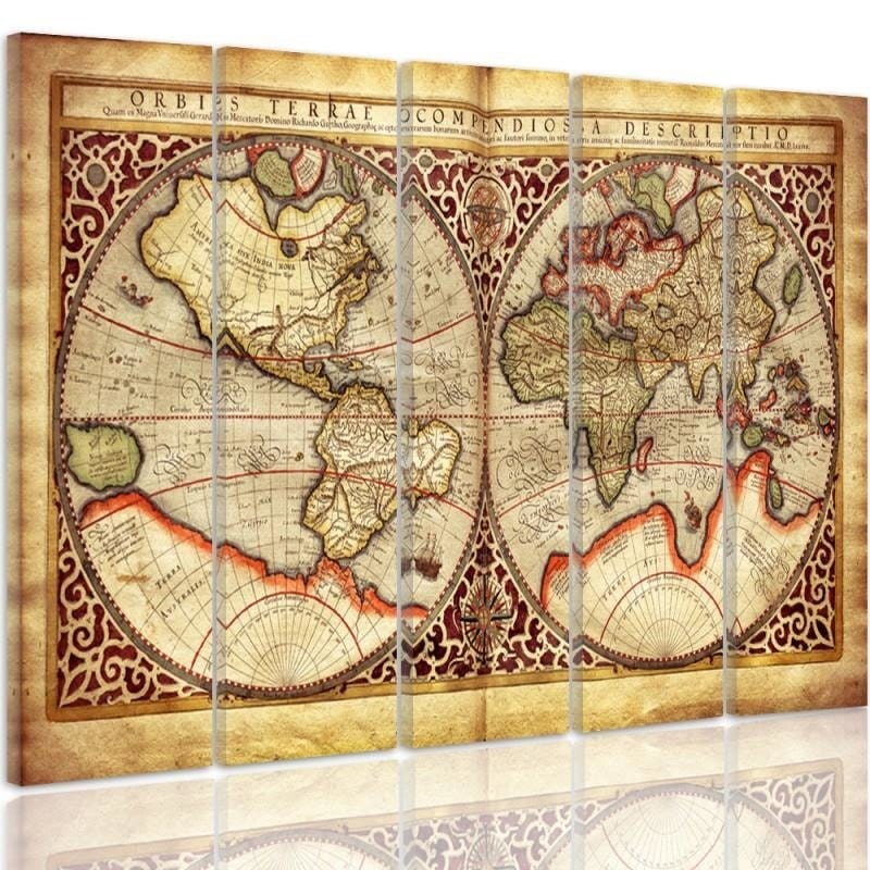 Kanva no 5 daļām - Type C, Old World Map  Home Trends DECO