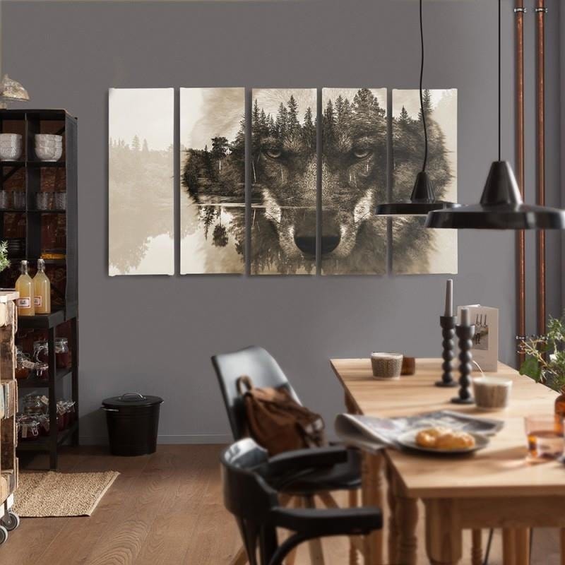 Kanva no 5 daļām - Type C, The Wolf Forest Background - Brown  Home Trends DECO