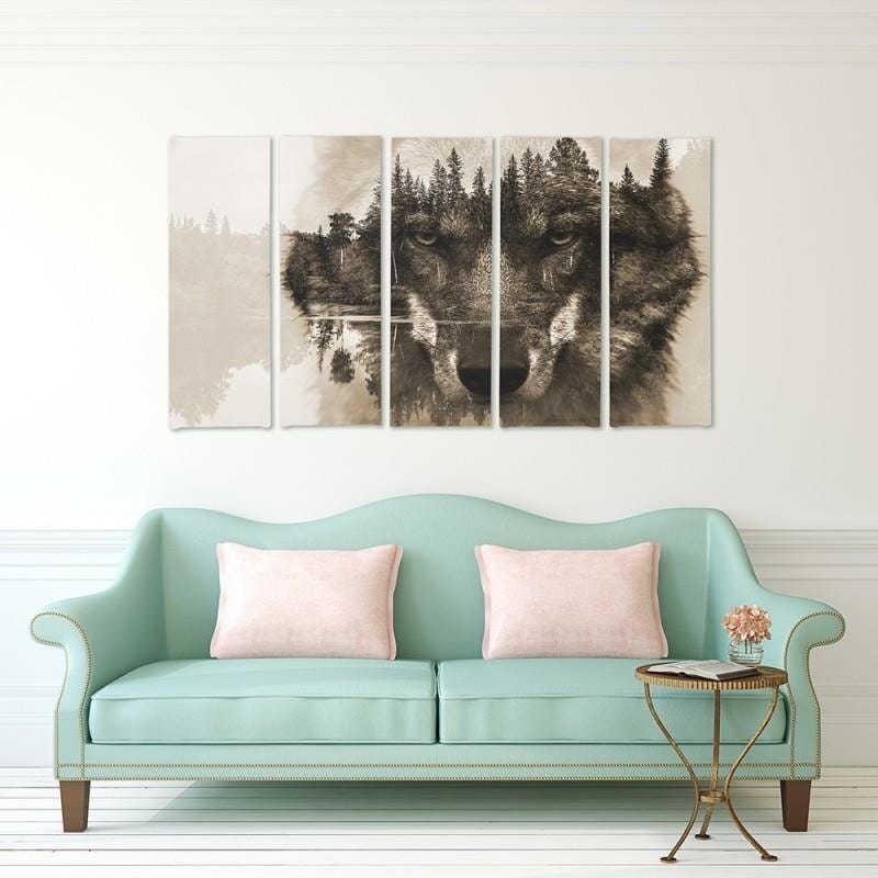 Kanva no 5 daļām - Type C, The Wolf Forest Background - Brown  Home Trends DECO