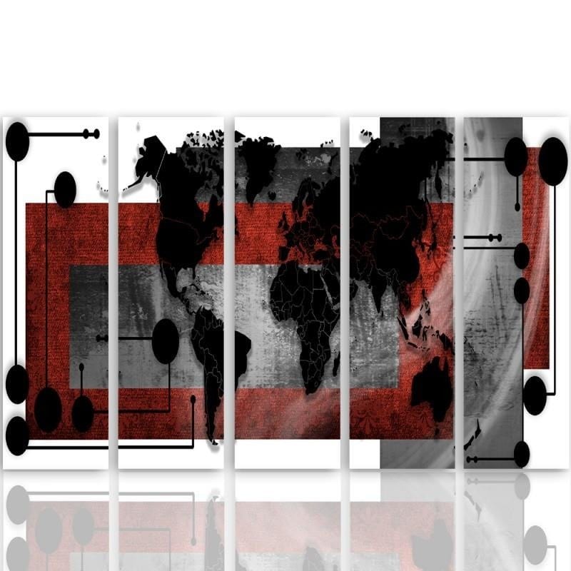 Kanva no 5 daļām - Type C, With A World Map Composition 1  Home Trends DECO