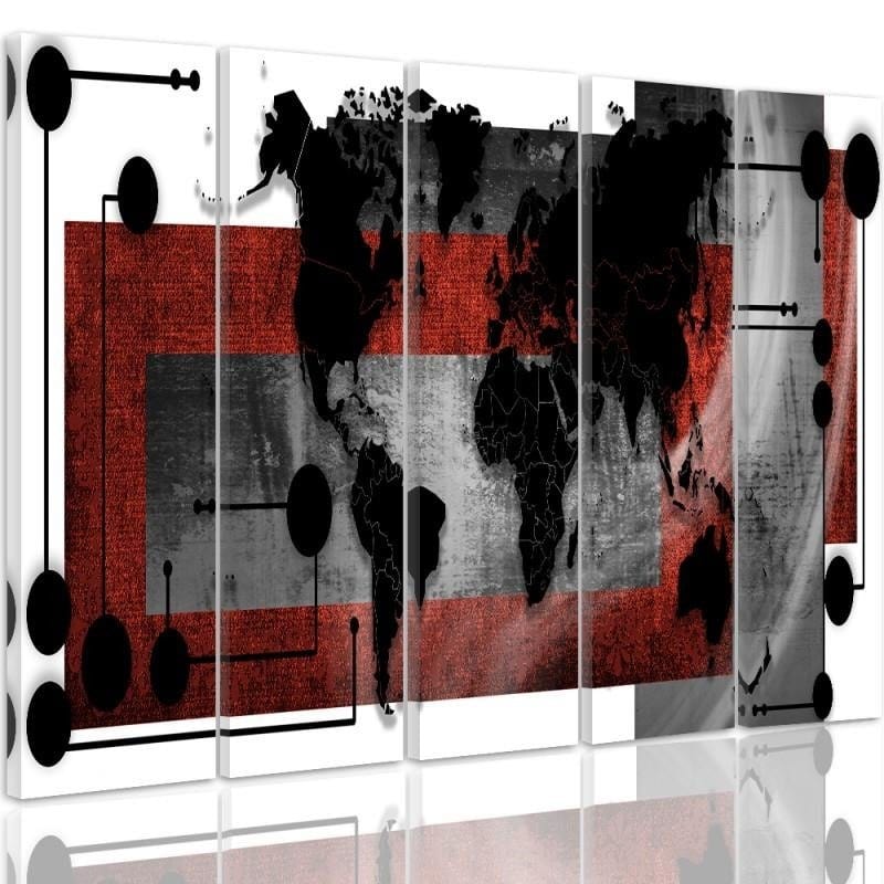 Kanva no 5 daļām - Type C, With A World Map Composition 1  Home Trends DECO