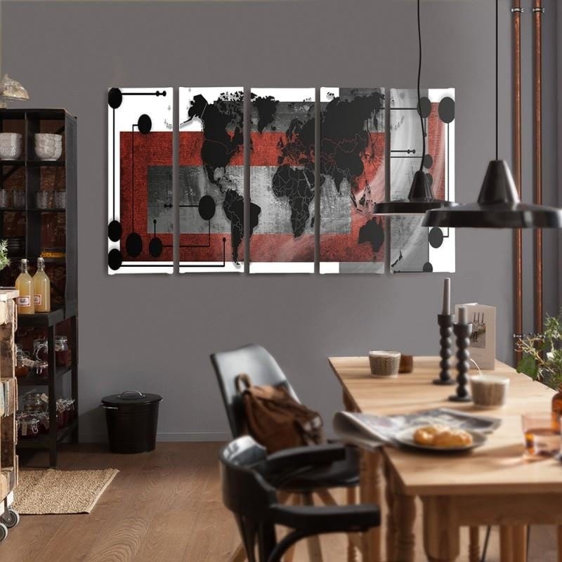Kanva no 5 daļām - Type C, With A World Map Composition 1  Home Trends DECO