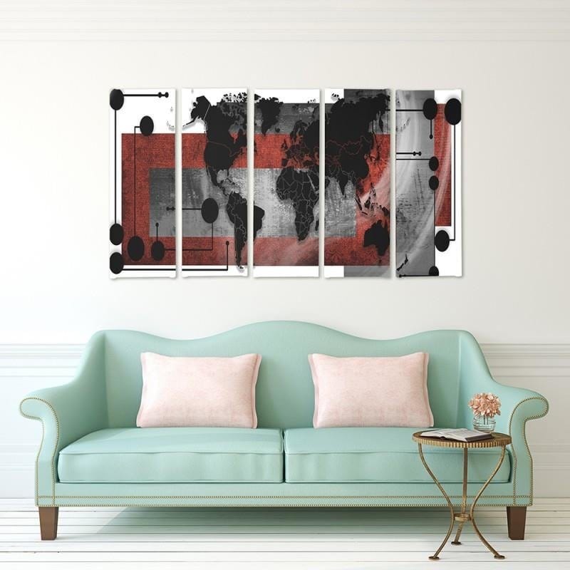 Kanva no 5 daļām - Type C, With A World Map Composition 1  Home Trends DECO