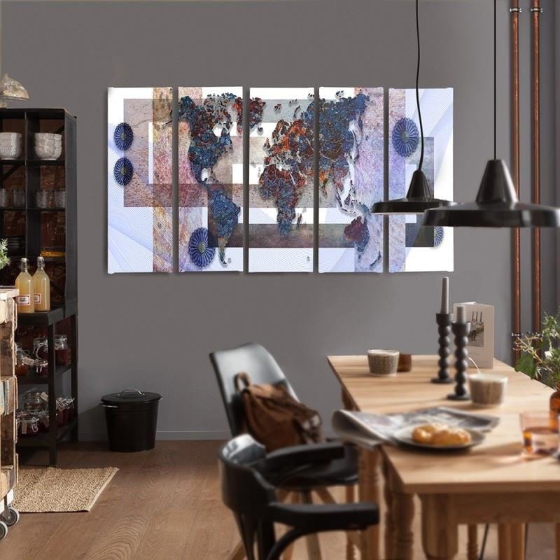 Kanva no 5 daļām - Type C, With A World Map Composition 3  Home Trends DECO