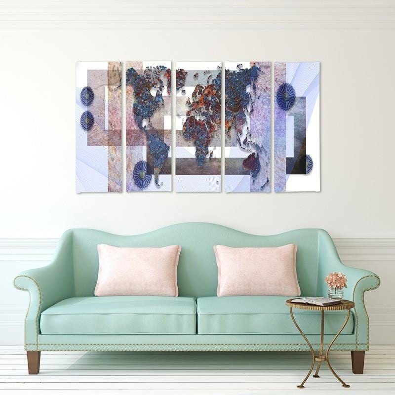 Kanva no 5 daļām - Type C, With A World Map Composition 3  Home Trends DECO