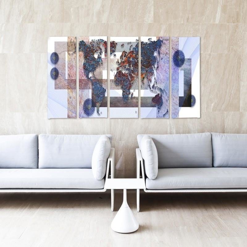Kanva no 5 daļām - Type C, With A World Map Composition 3  Home Trends DECO