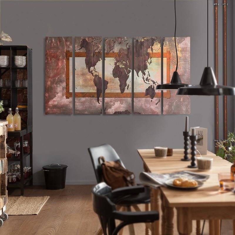 Kanva no 5 daļām - Type C, With A World Map Composition 5  Home Trends DECO