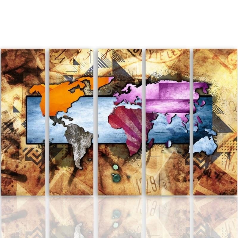 Kanva no 5 daļām - Type C, With A World Map Composition 6  Home Trends DECO