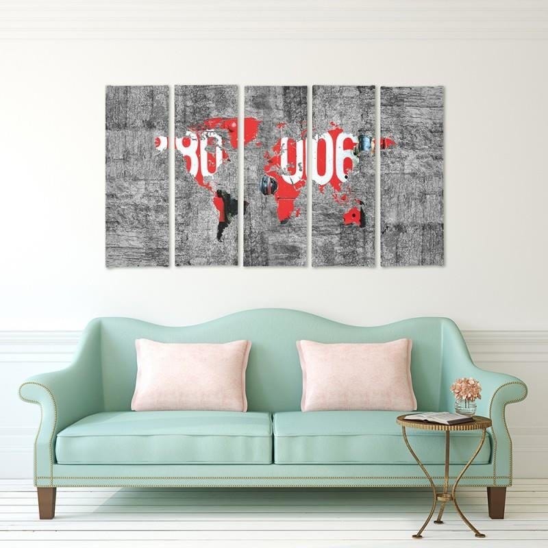Kanva no 5 daļām - Type C, World Map On The Wall  Home Trends DECO