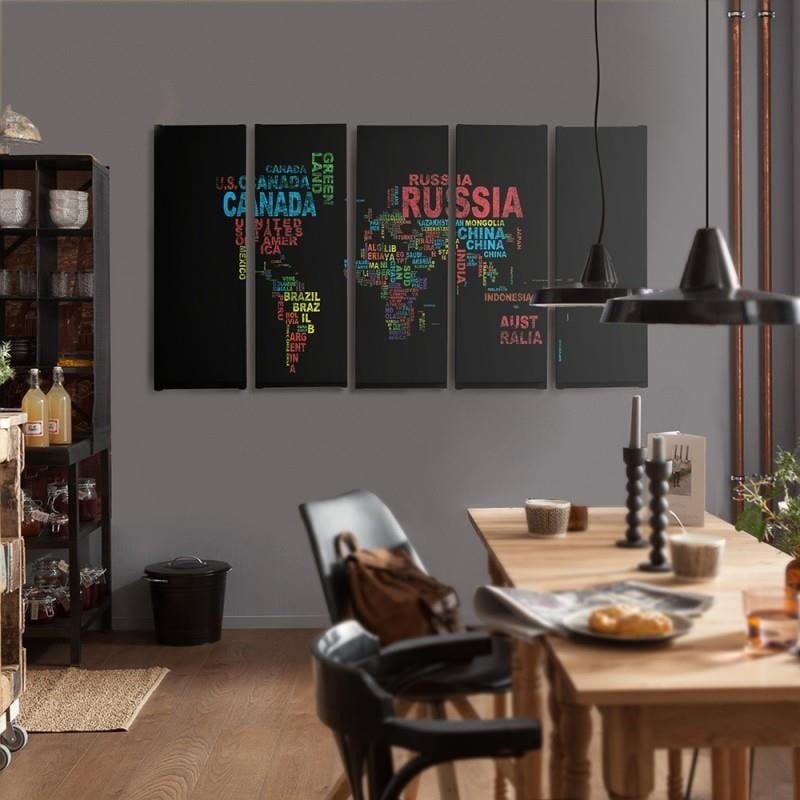 Kanva no 5 daļām - Type C, World Map With Subtitles  Home Trends DECO