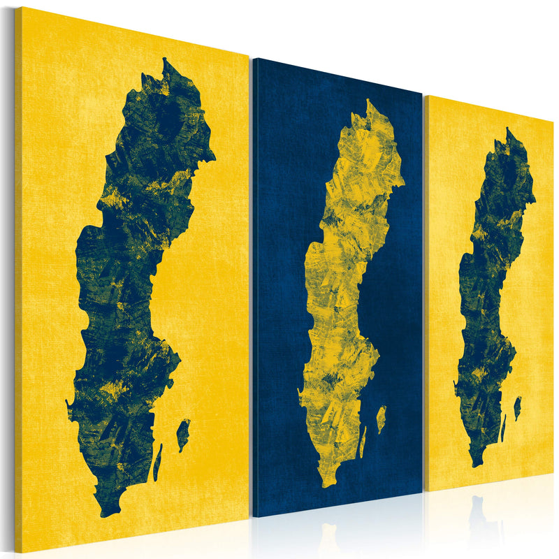 Glezna - Painted map of Sweden - triptych Home Trends
