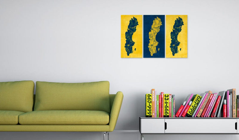 Glezna - Painted map of Sweden - triptych Home Trends