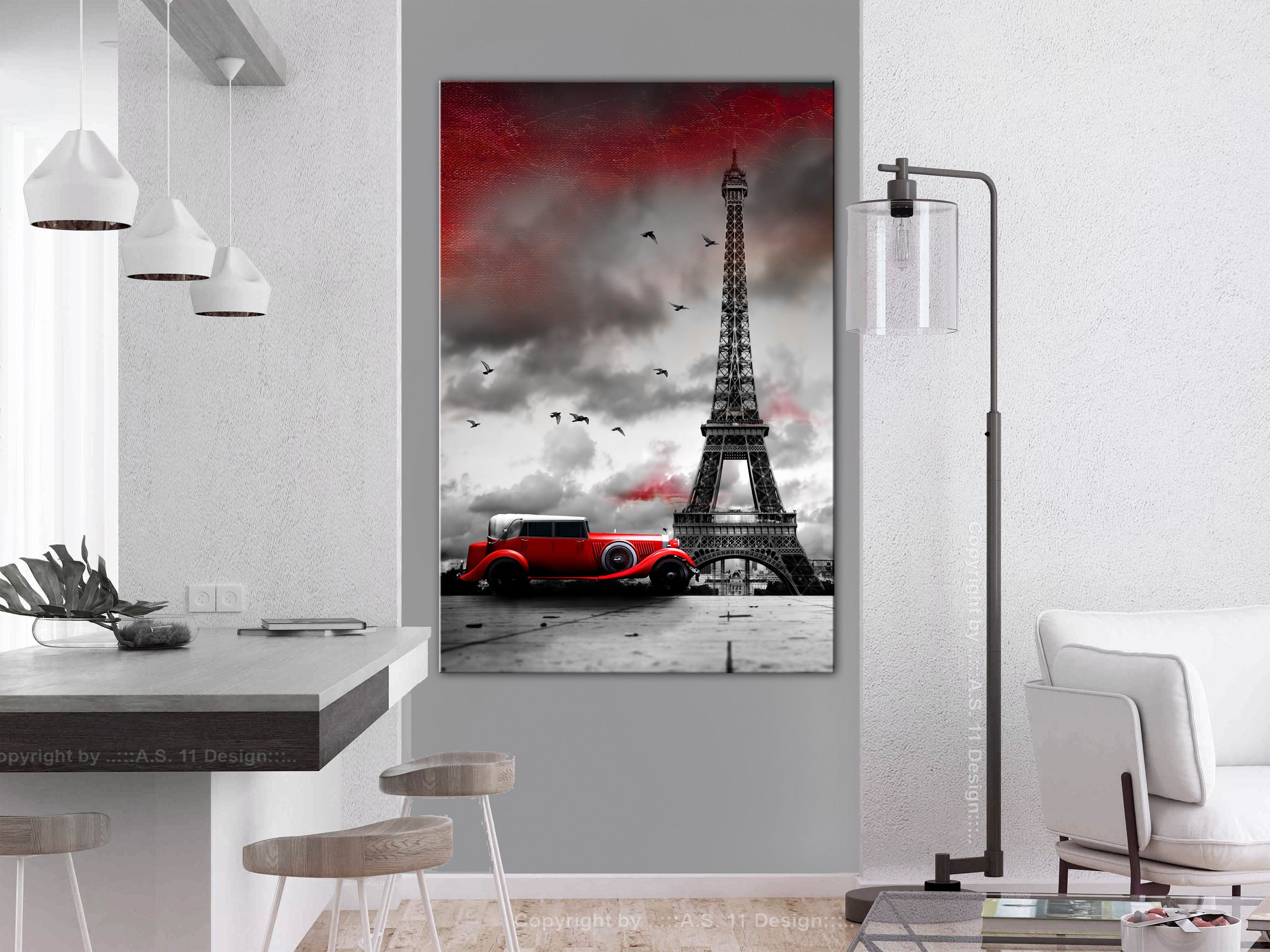 Glezna - Red Car in Paris (1 Part) Vertical Home Trends