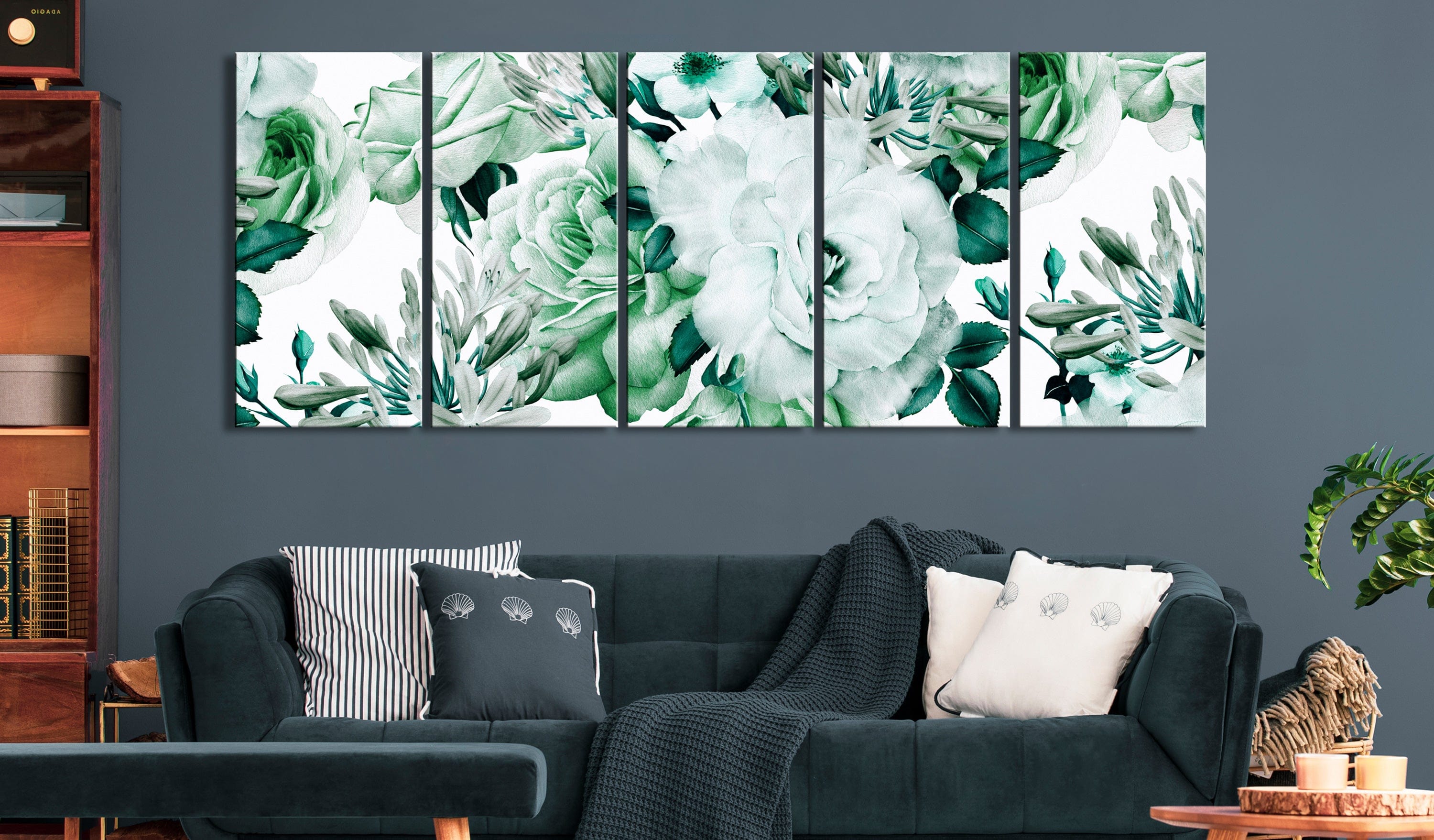 Glezna - Rose Composition (5 Parts) Narrow Green Home Trends